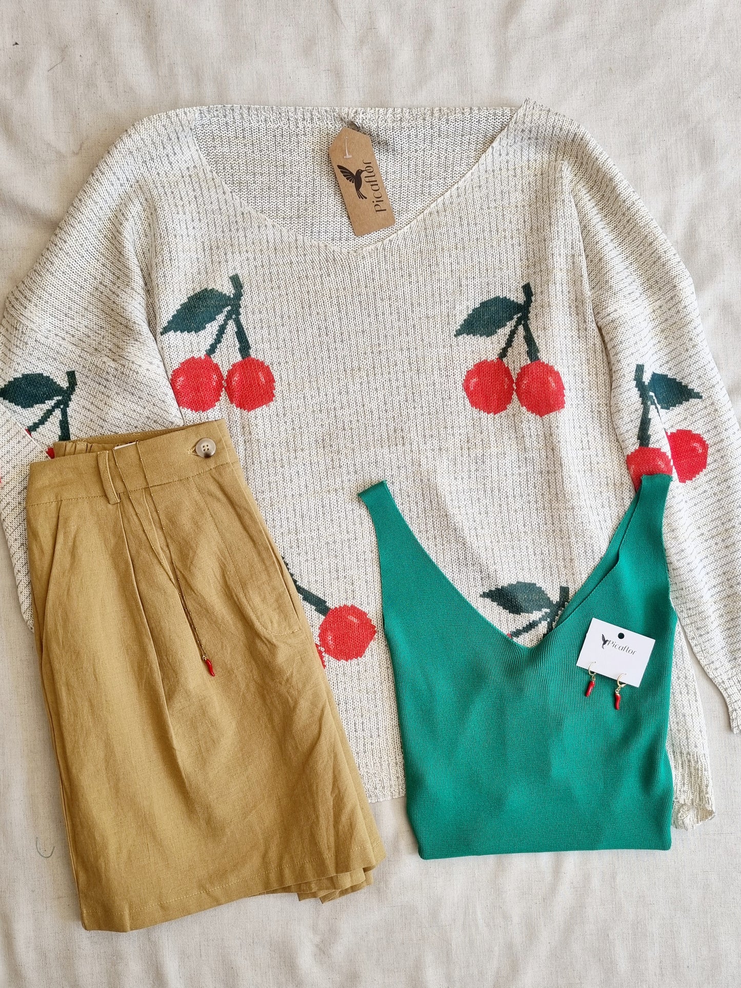 Sweater Cherry Blanco Hilo