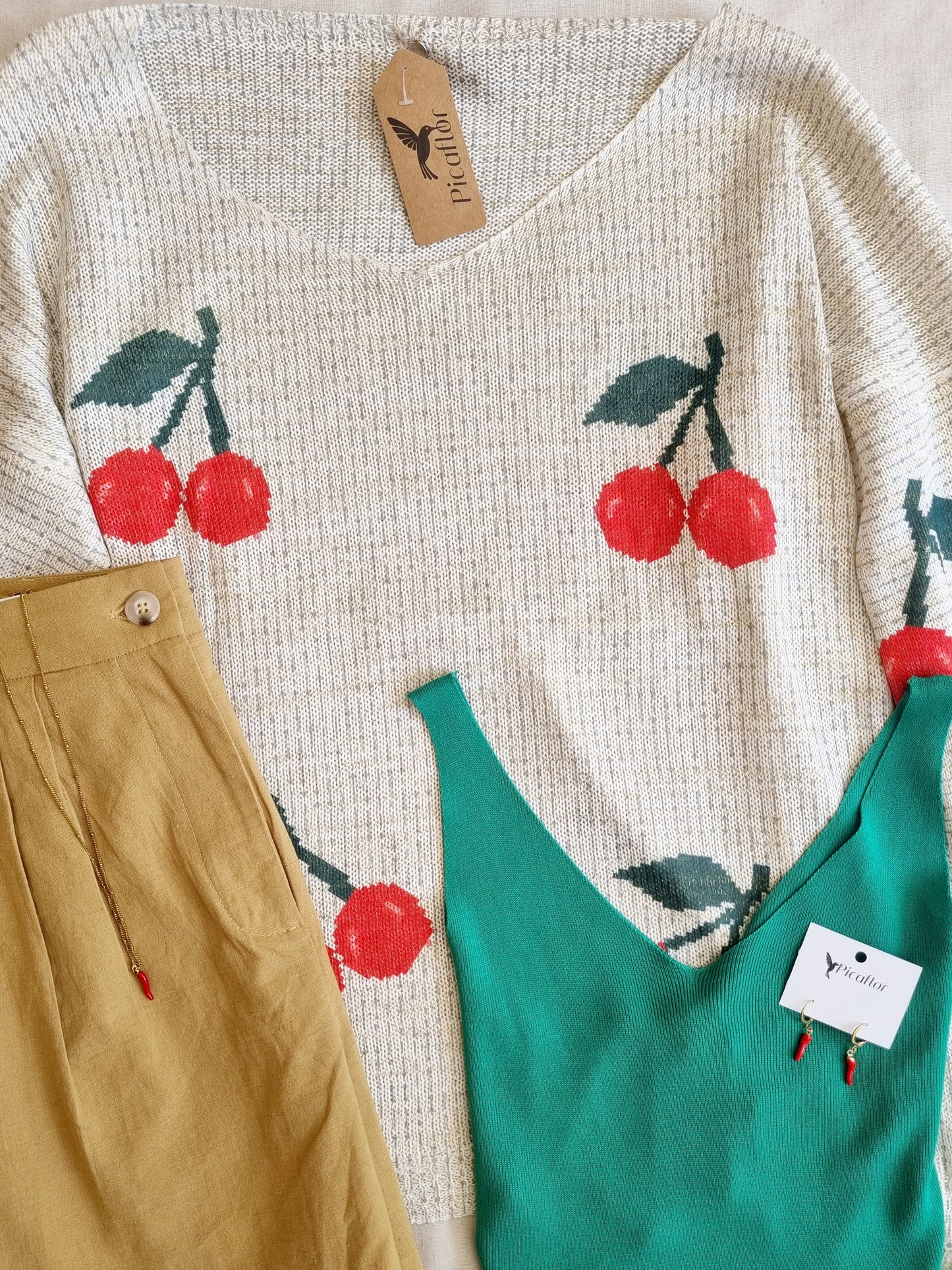 Sweater Cherry Blanco Hilo