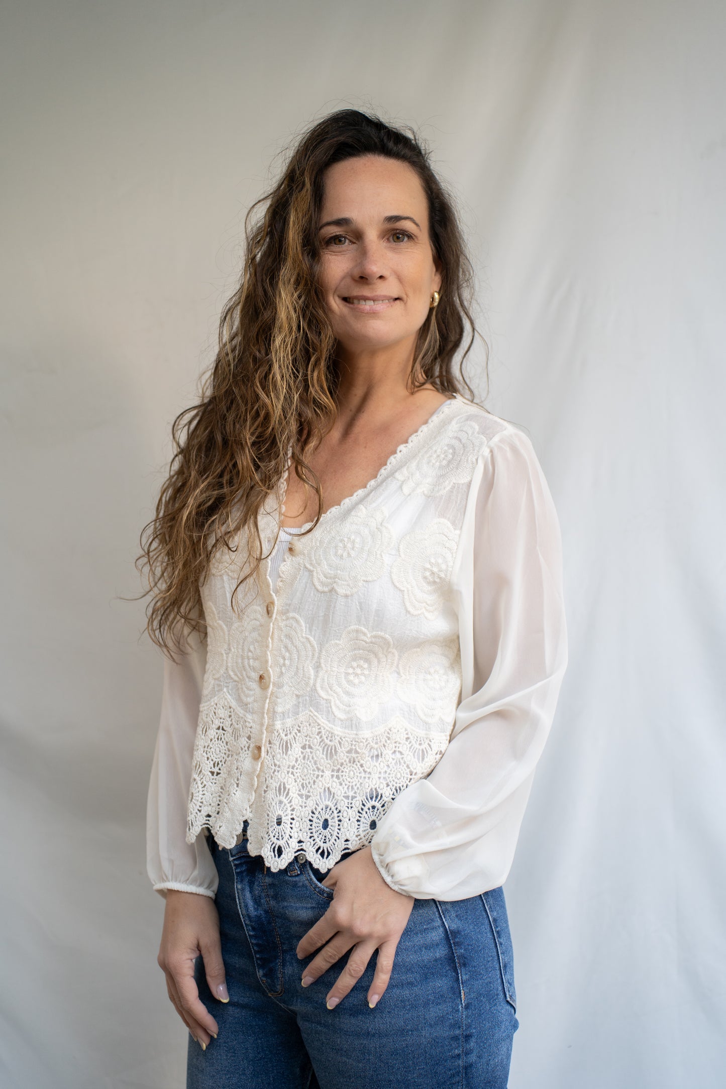 Blusa Jian Crema Encaje