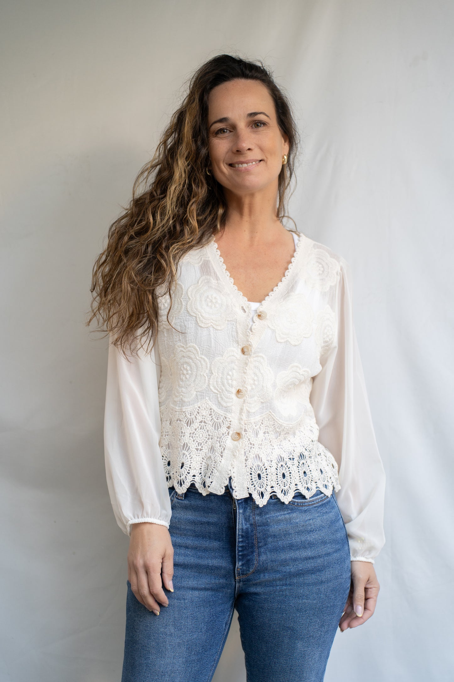 Blusa Jian Crema Encaje