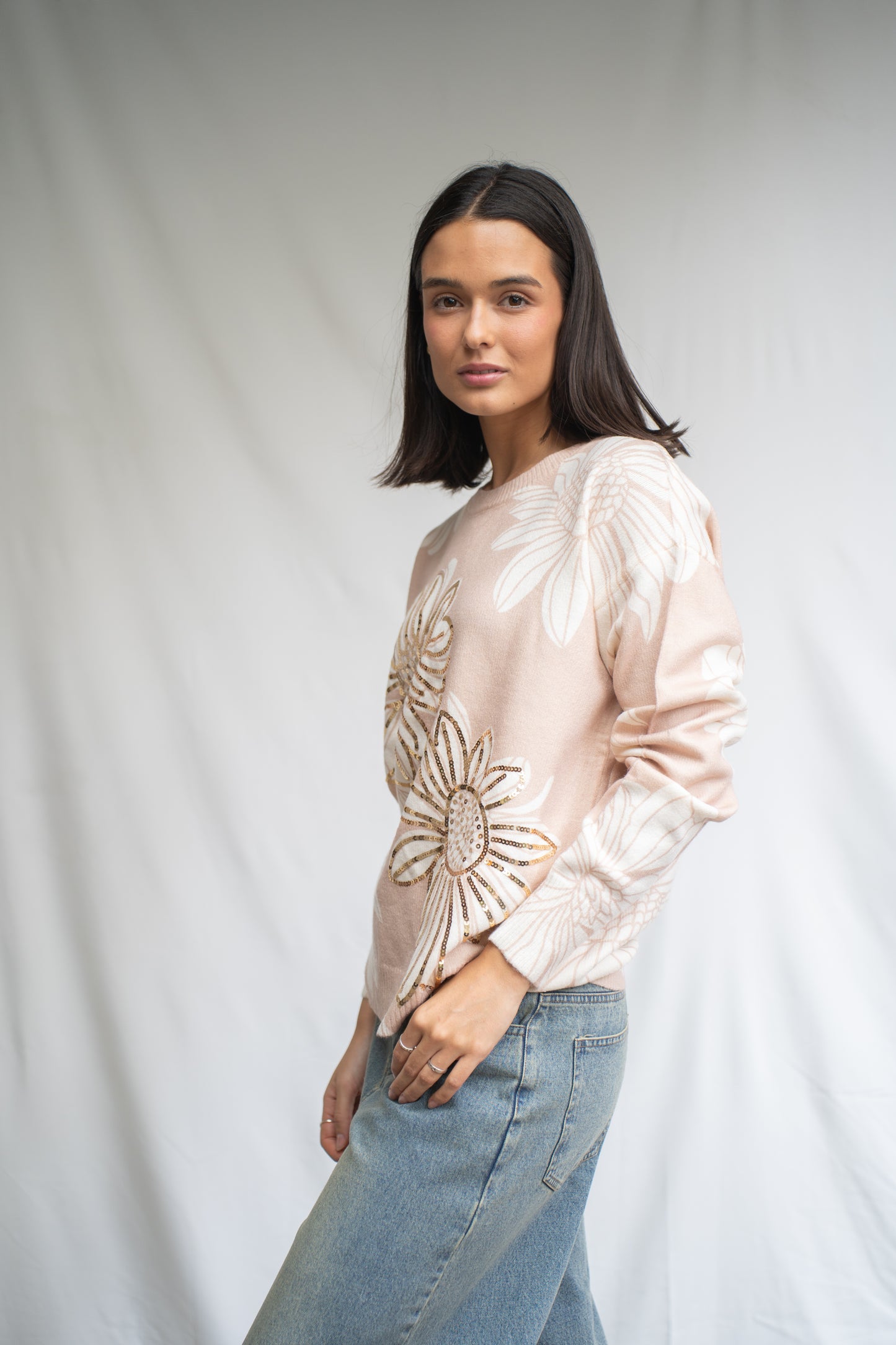 Sweater Luz Beige Flores