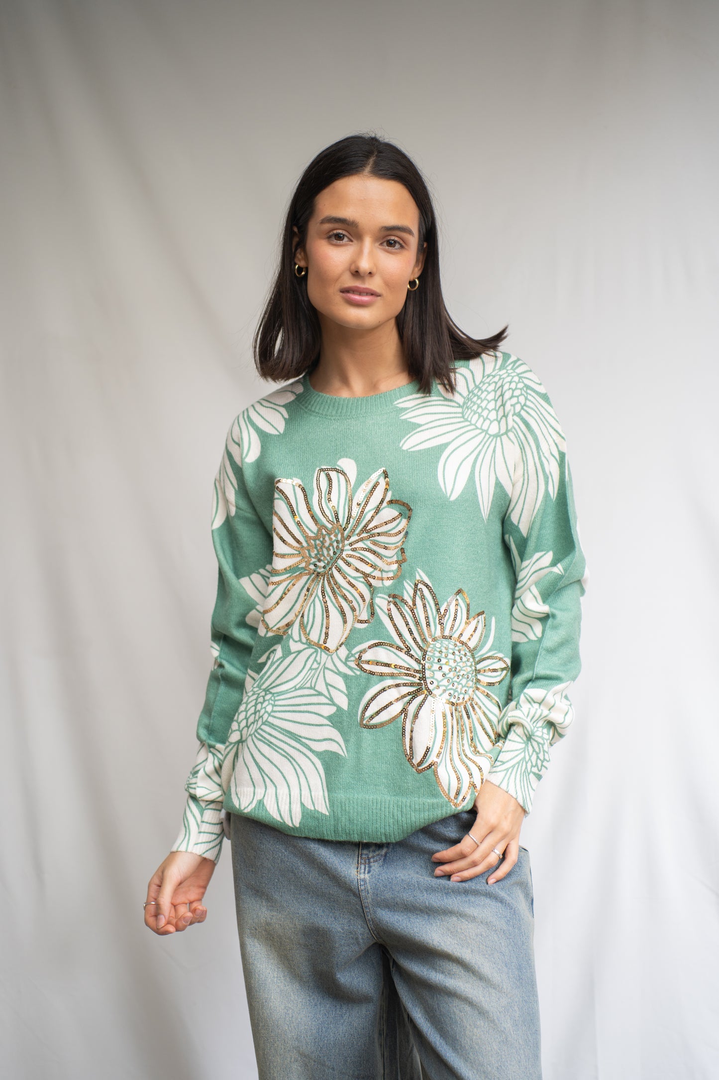 Sweater Luz Verde Flores