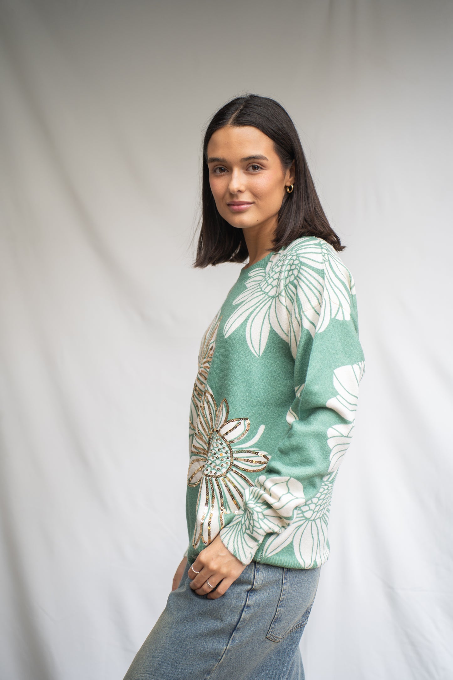 Sweater Luz Verde Flores