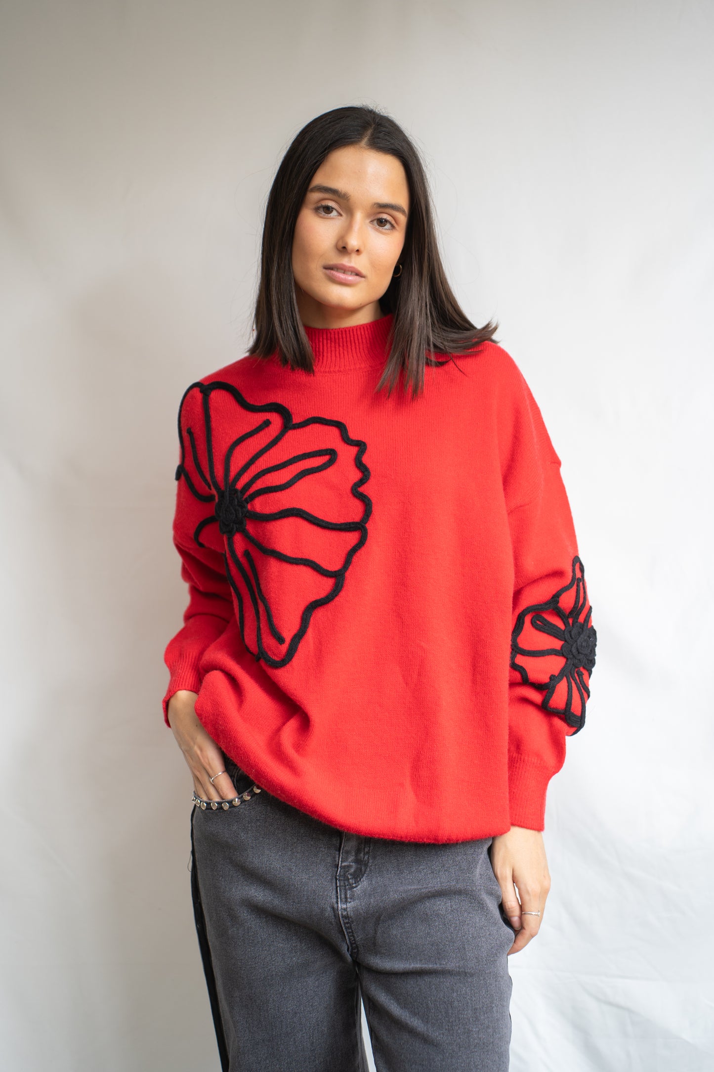 Sweater Pili Rojo Flores