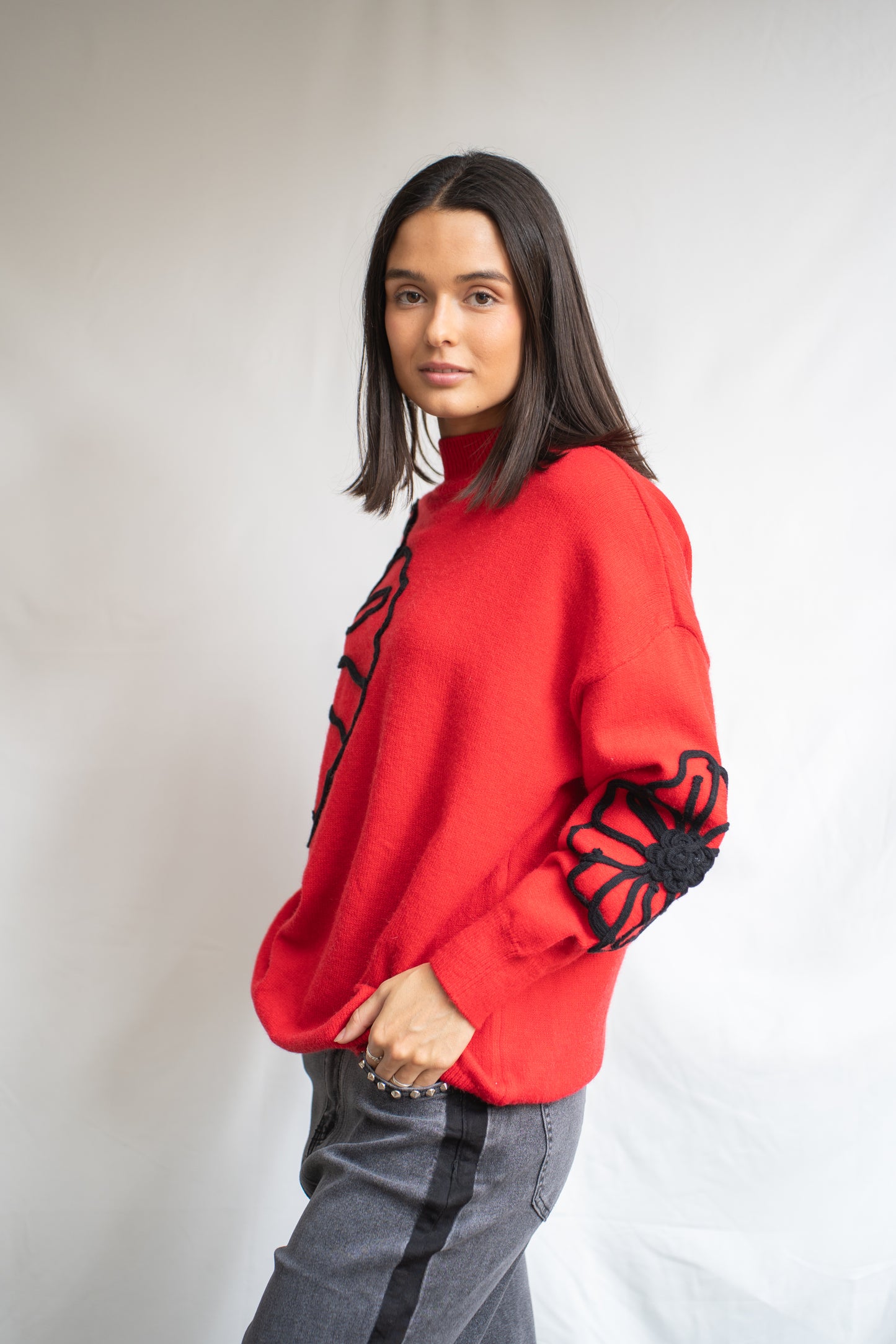 Sweater Pili Rojo Flores