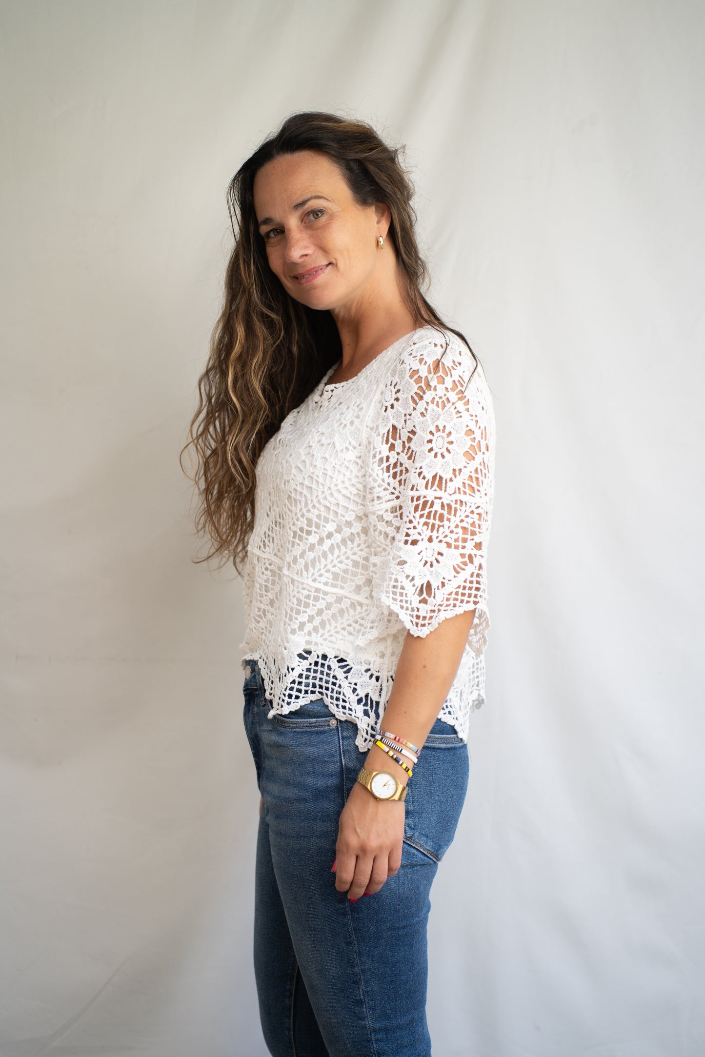 Polera Puri Macrame Blanca
