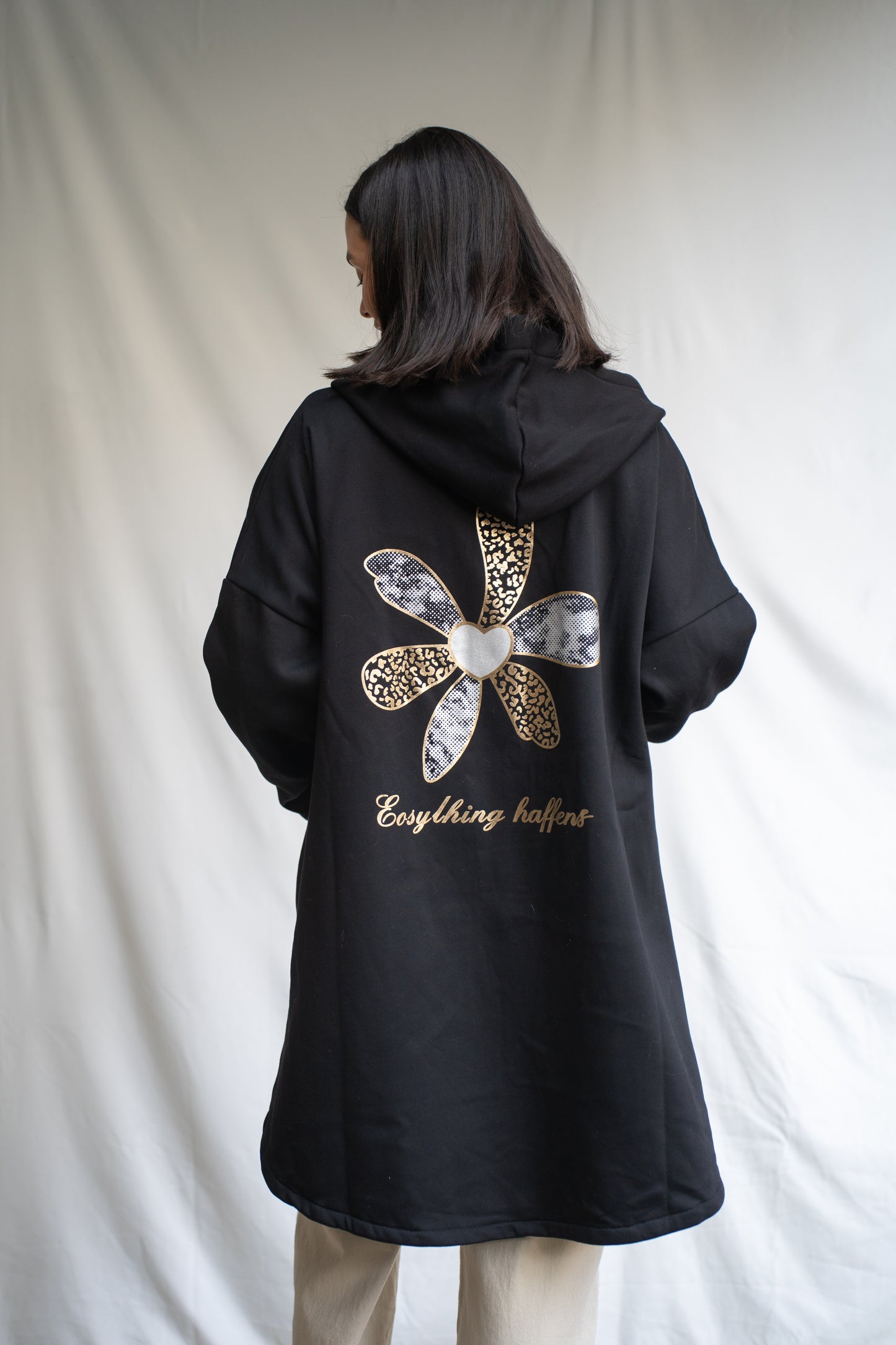 Poleron Maca Negro Estampado