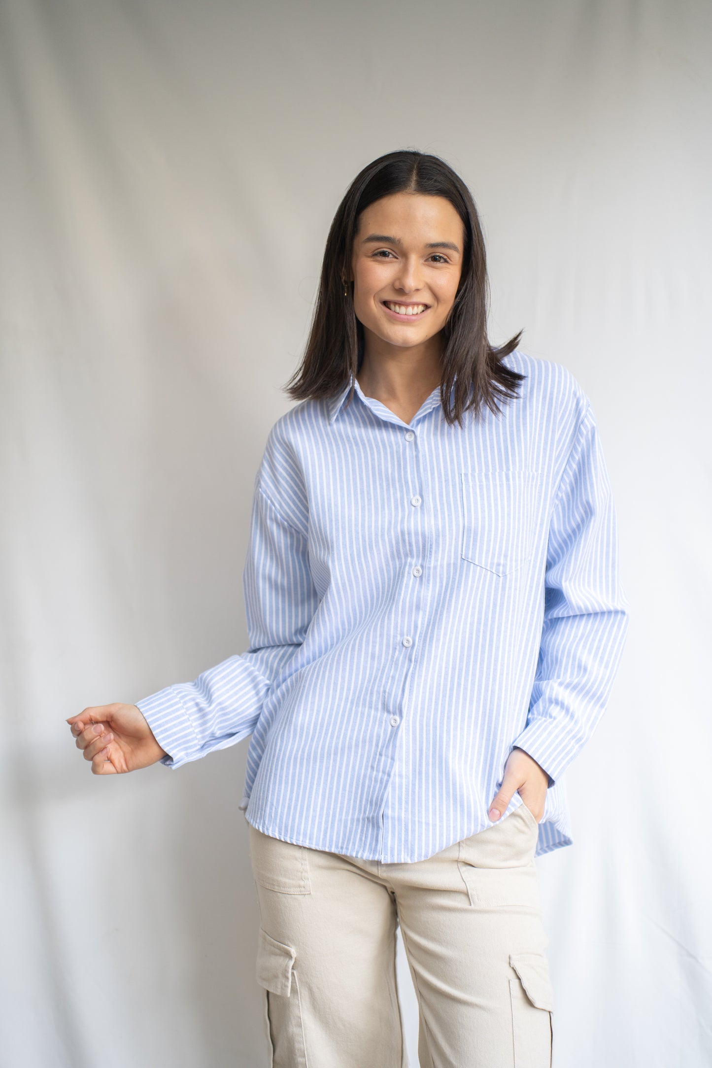 Blusa Antonia Celeste Rayada