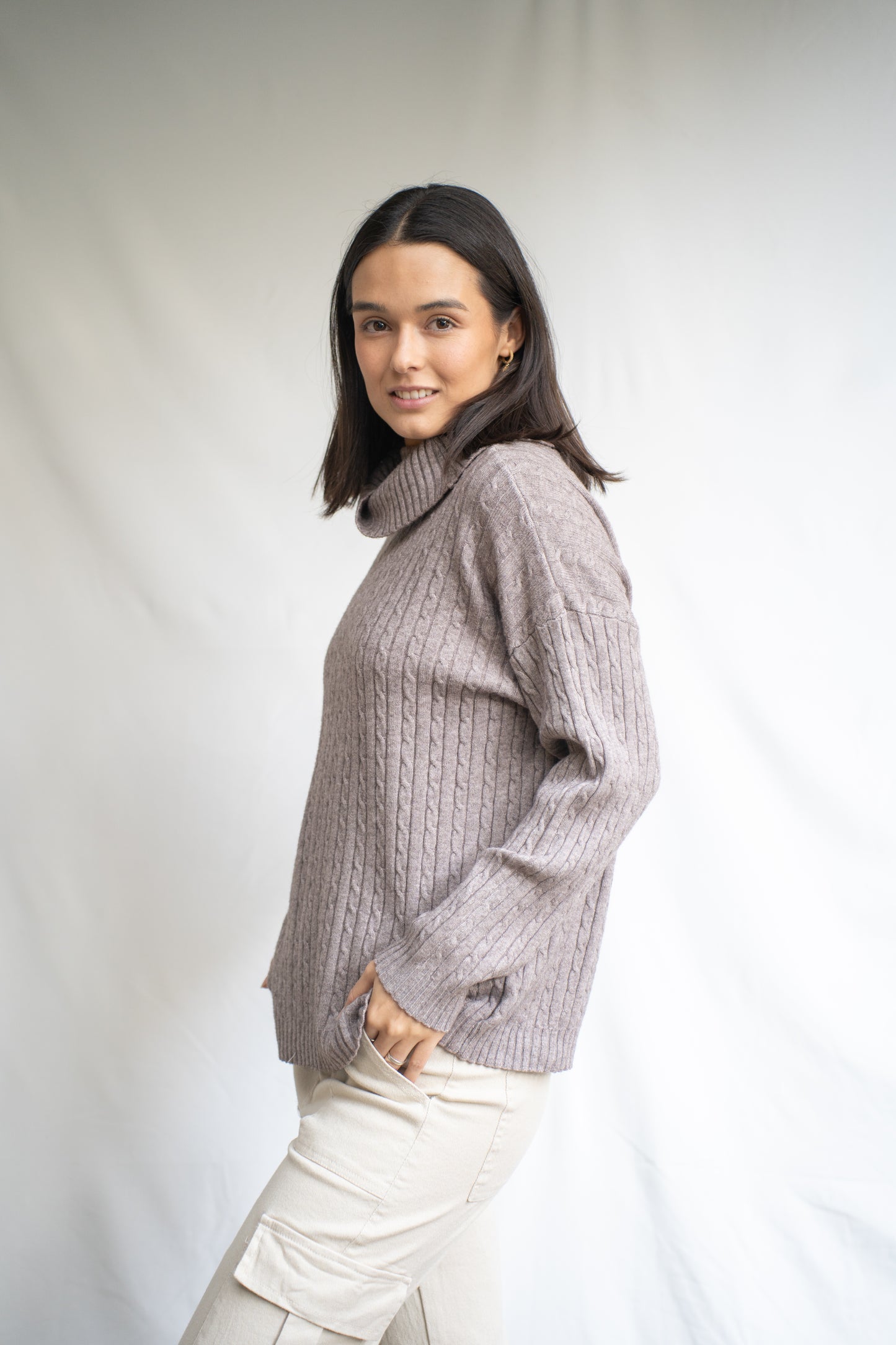 Sweater Polka Taupe Trenzado