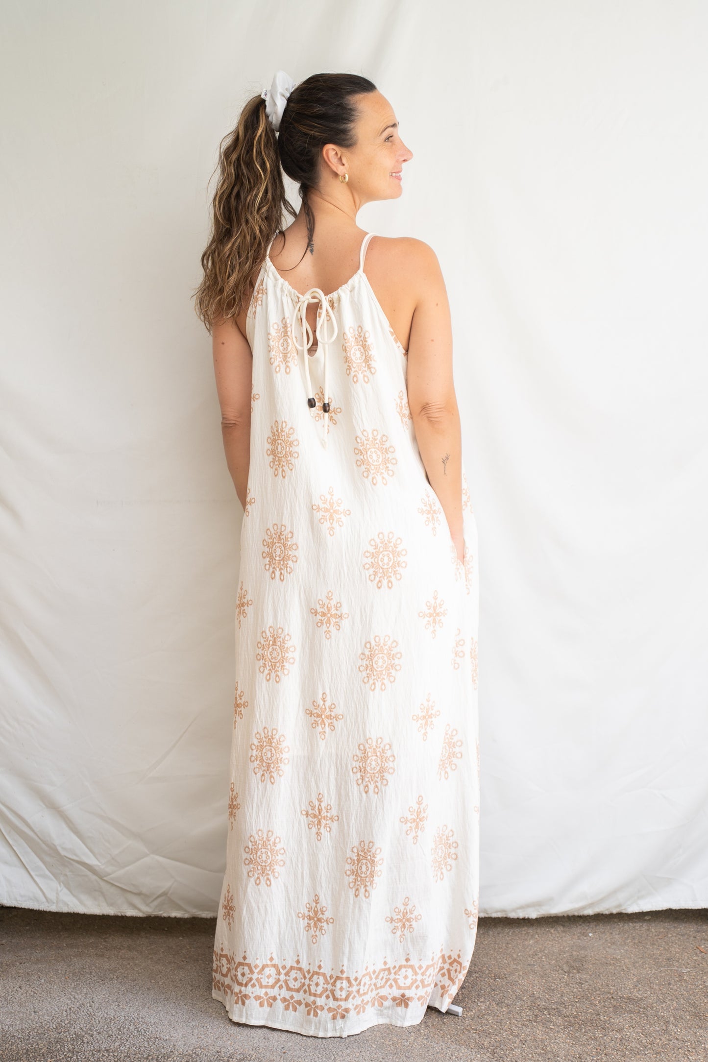 Vestido Largo Jero Blanco/Café