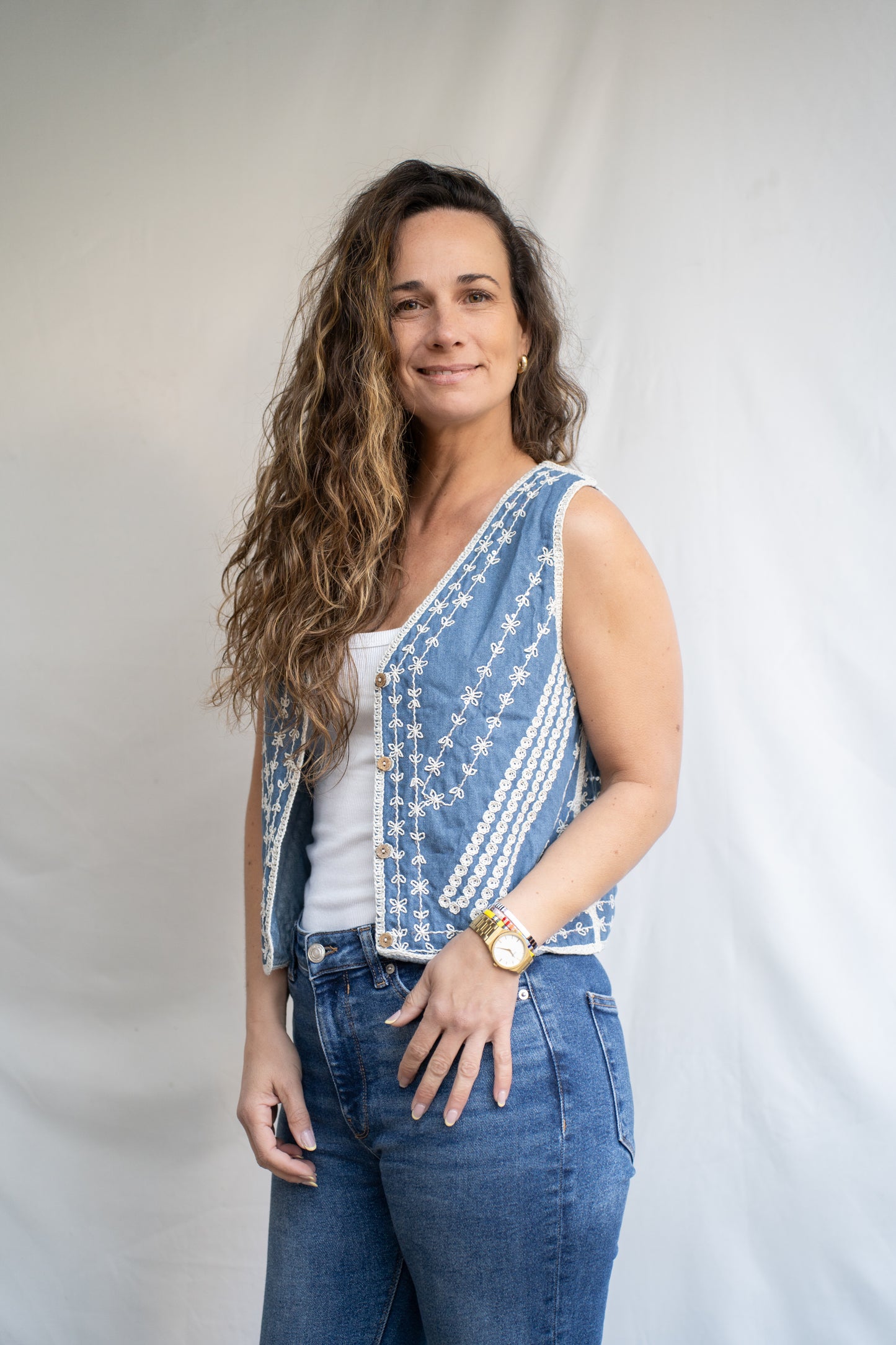 Gillet Canell Azul Bordado