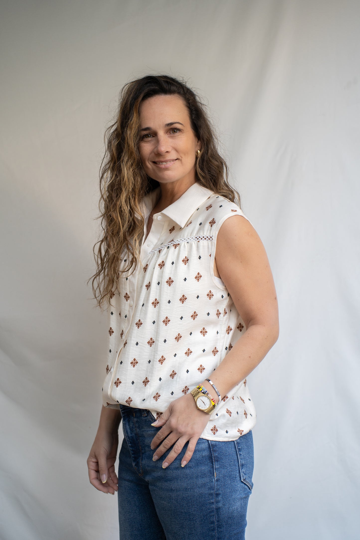 Polera Florisol Camel Bordada