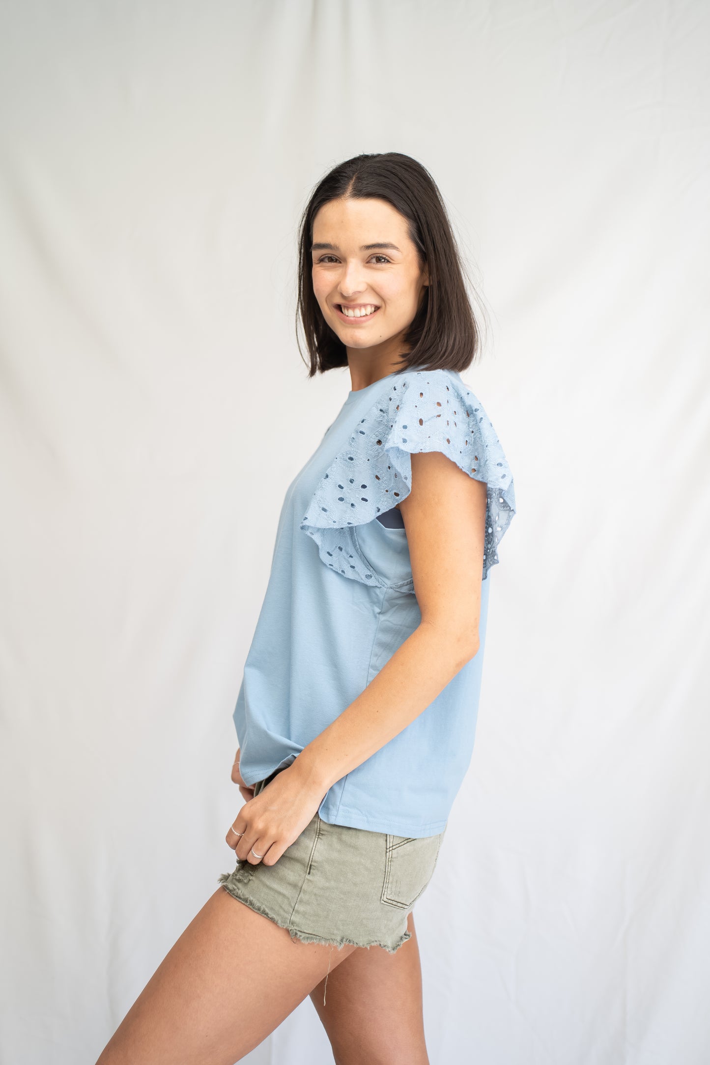 Polera Mangele Celeste Broderie