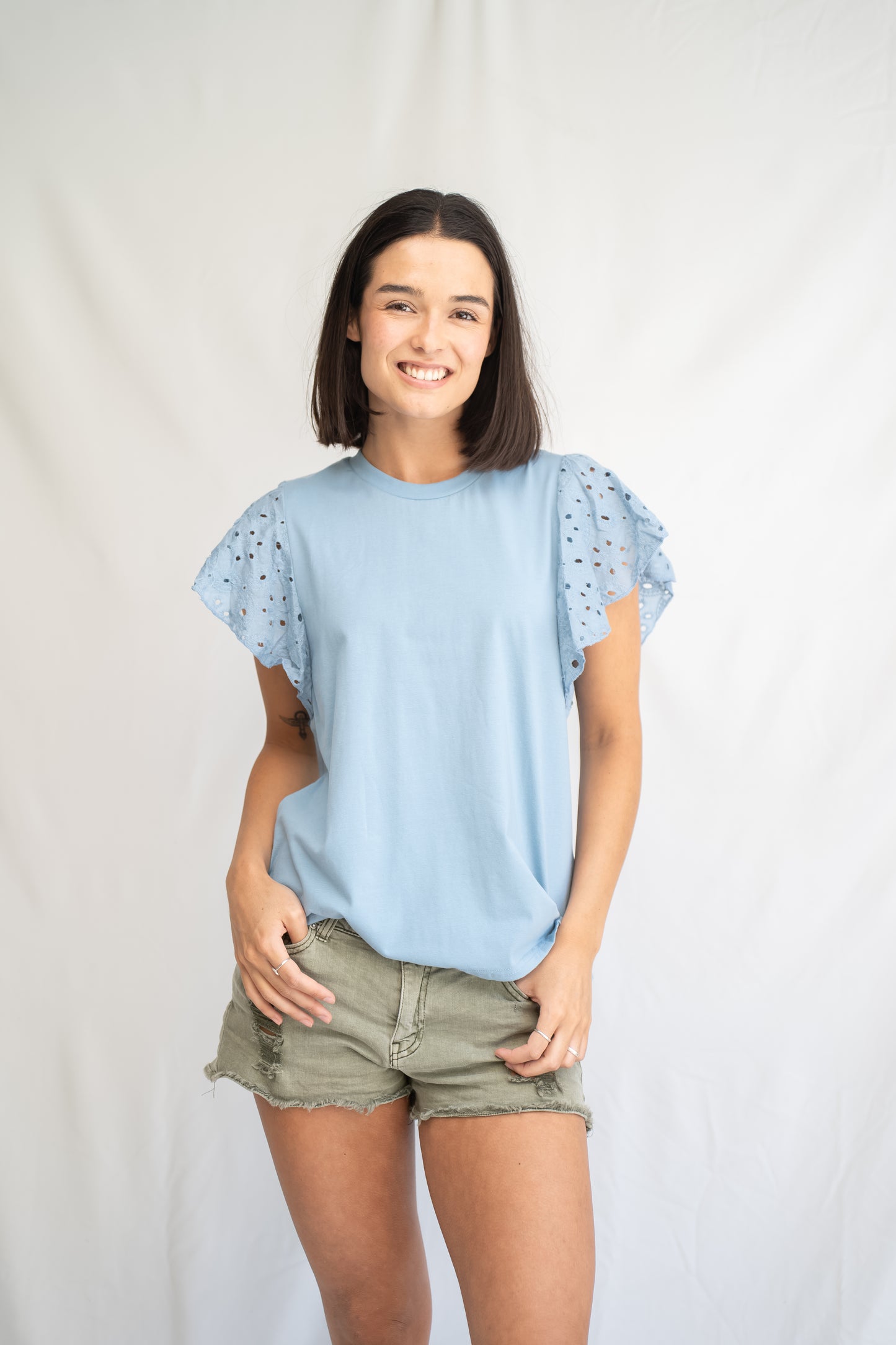 Polera Mangele Celeste Broderie