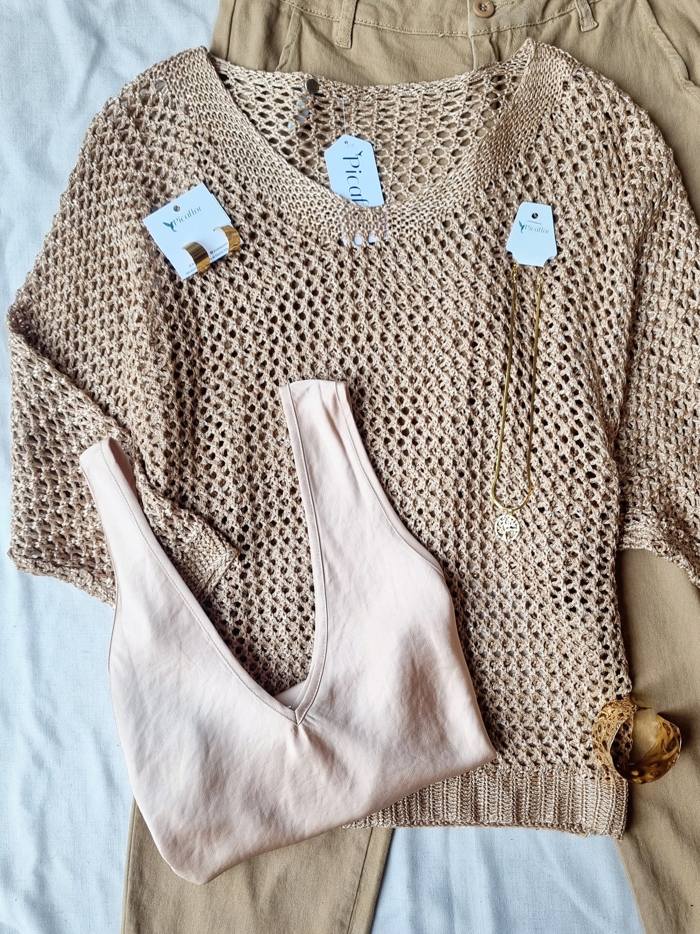 Sweater Panal Beige Brillante