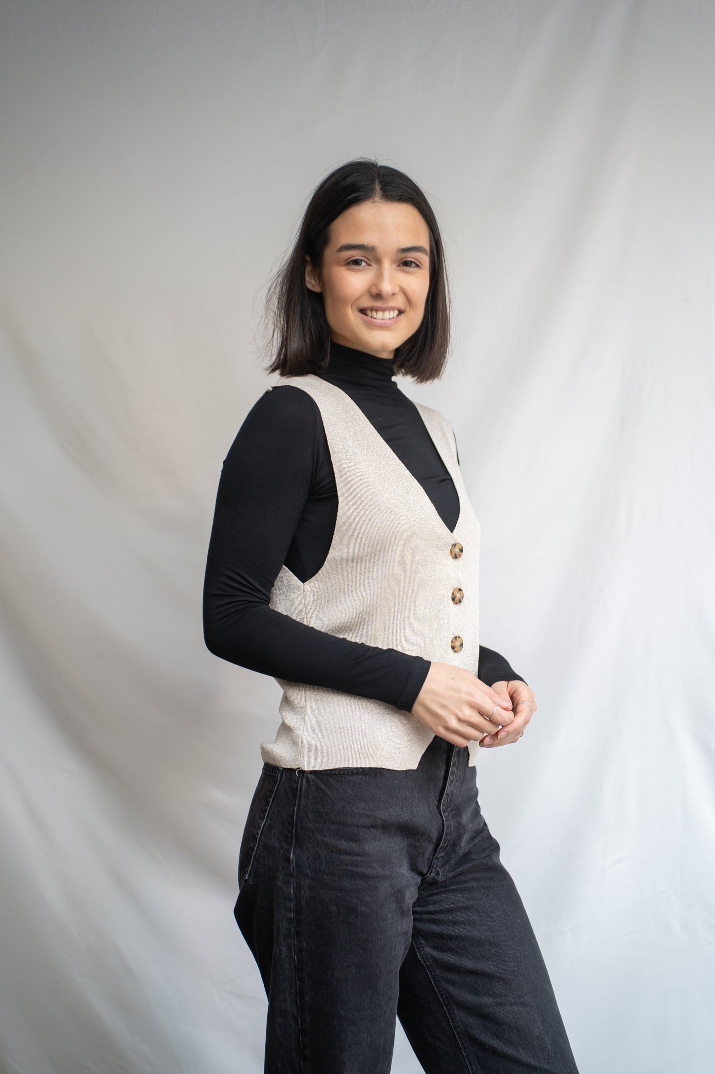 Vest Rosita Dorado Claro Brillos-Sweater-Picaflor