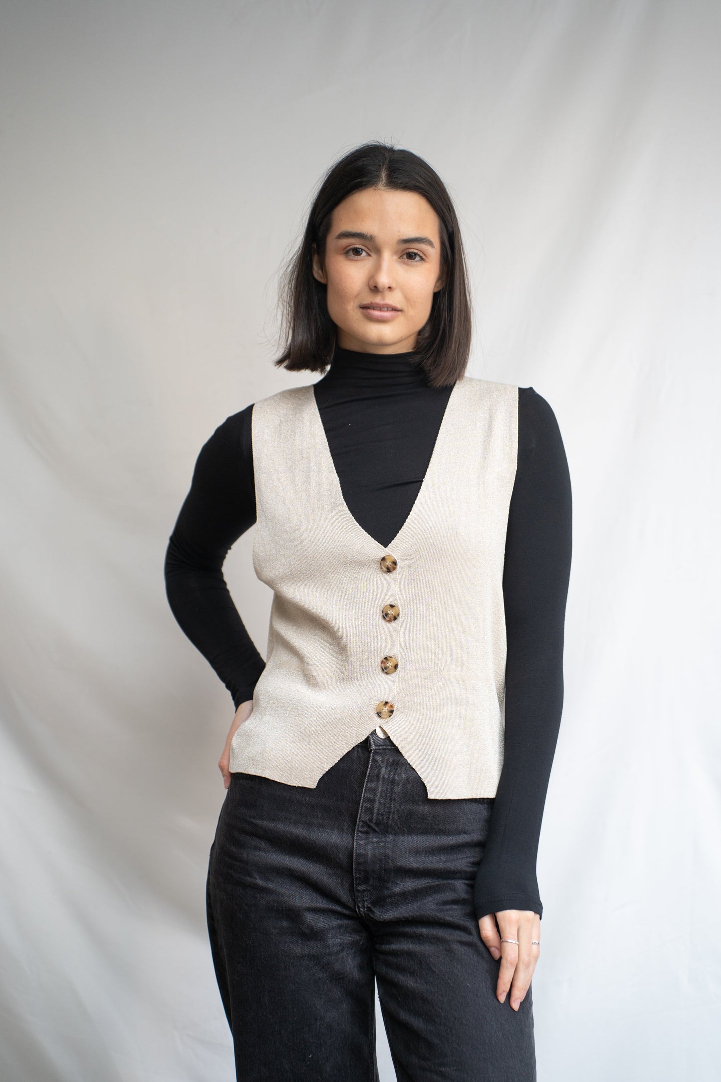 Vest Rosita Dorado Claro Brillos-Sweater-Picaflor