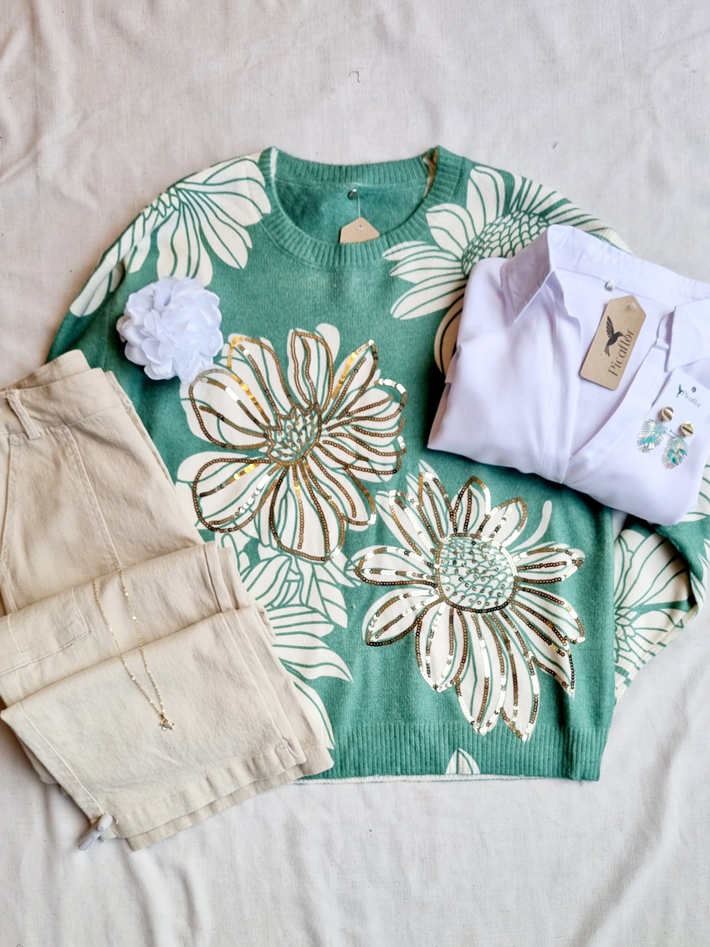Sweater Luz Verde Flores