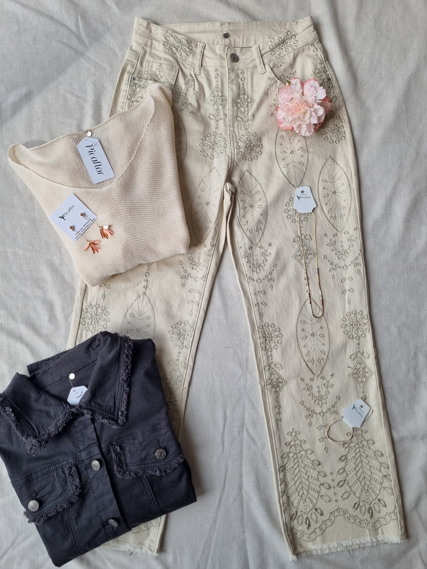 Pantalón Luzma Beige Bordado