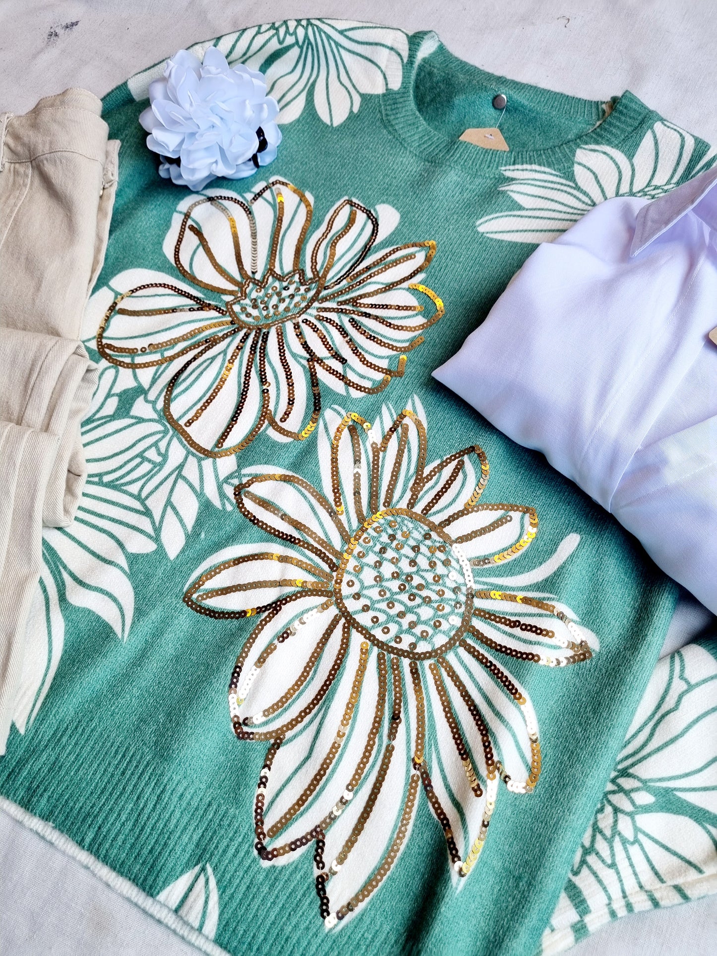 Sweater Luz Verde Flores