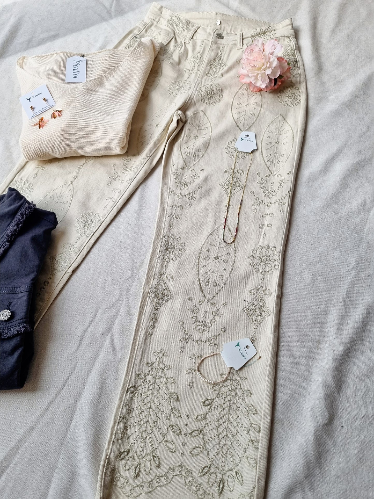 Pantalón Luzma Beige Bordado