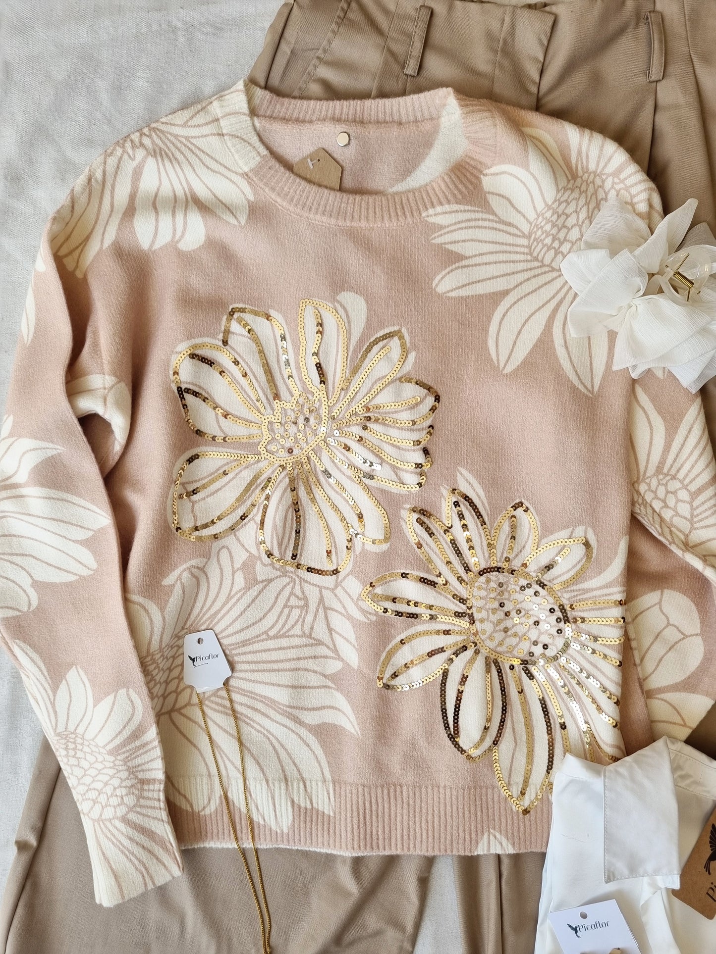 Sweater Luz Beige Flores