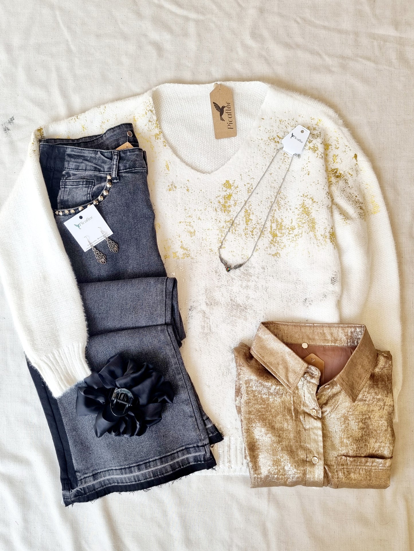 Sweater Peco Blanco Metálico