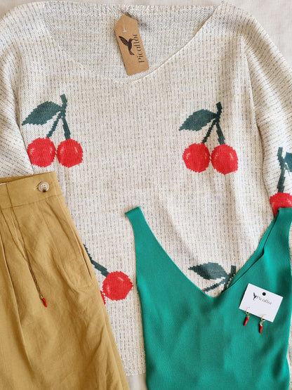 Sweater Cherry Blanco Hilo