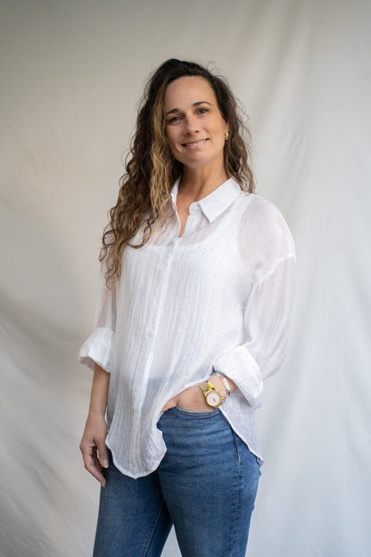 Blusa Bibu Blanca Brillos