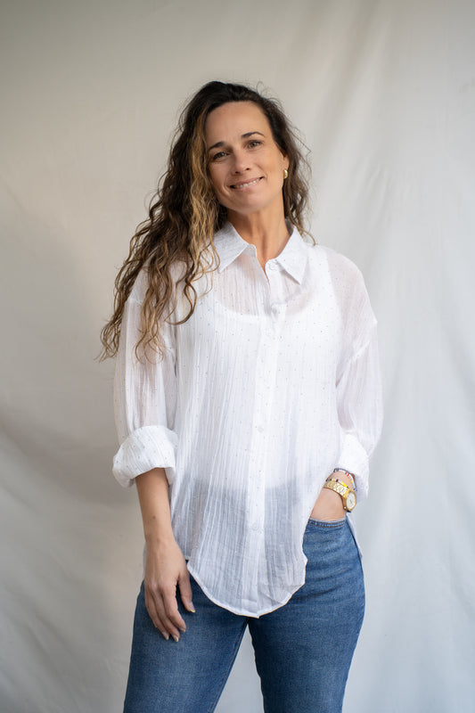 Blusa Bibu Blanca Brillos