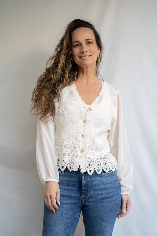 Blusa Jian Crema Encaje