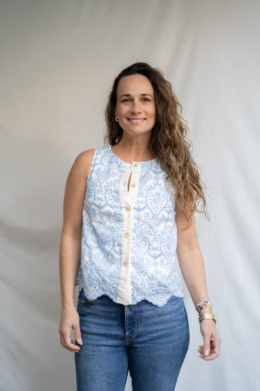 Blusa Pacha Celeste Bordada