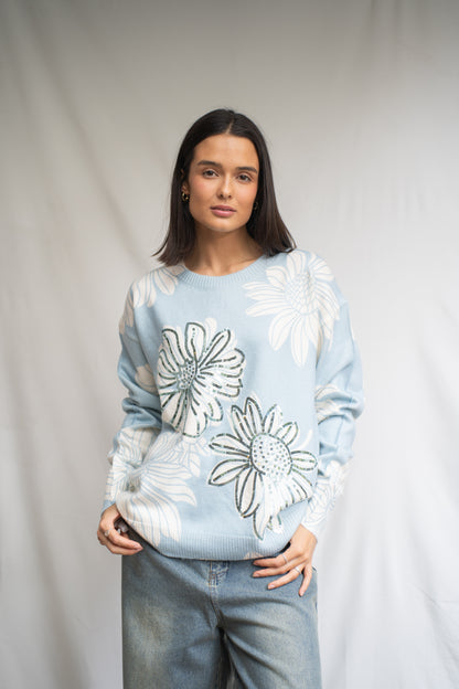 Sweater Luz Celeste Flores