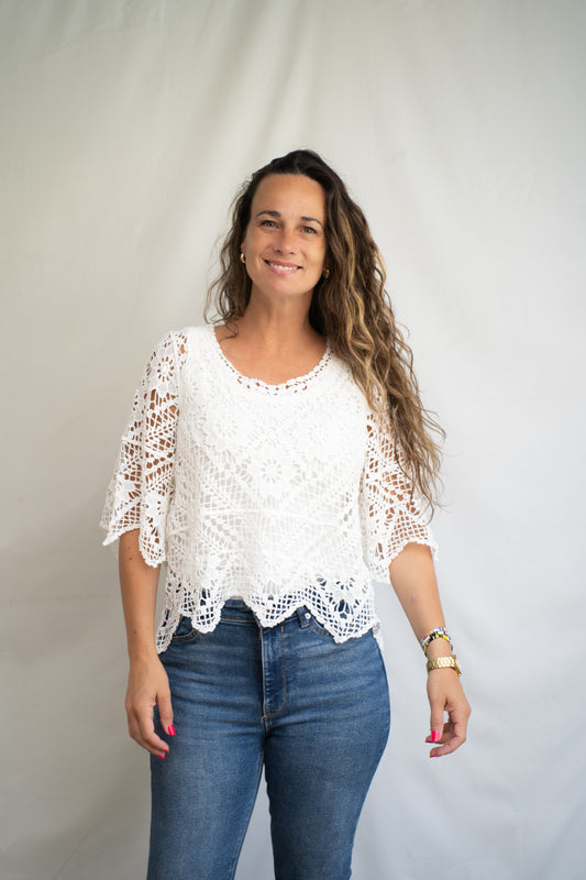Polera Puri Macrame Blanca
