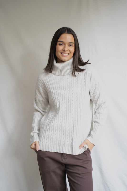 Sweater Polka Gris Perla Trenzado