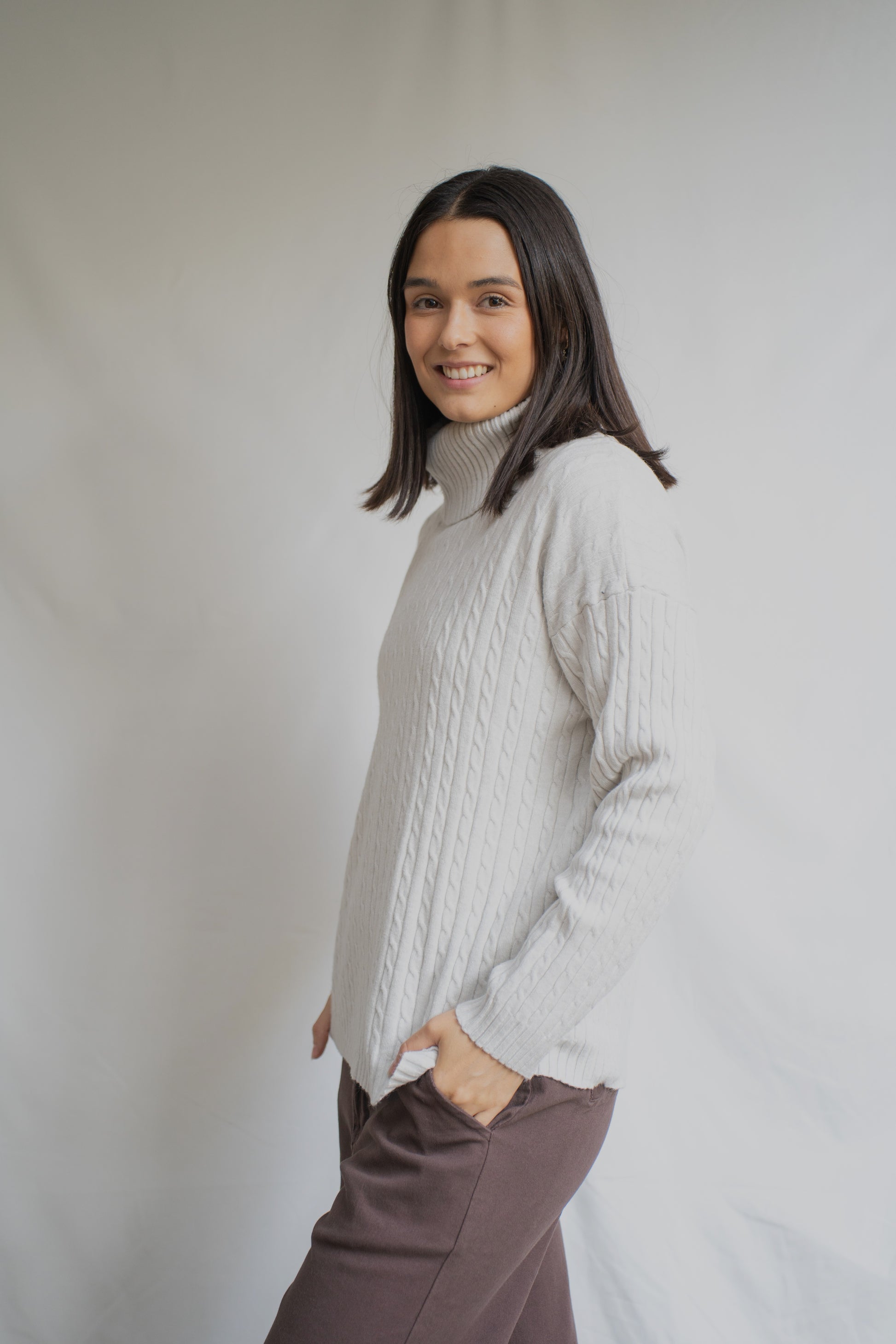 Sweater Polka Gris Perla Trenzado