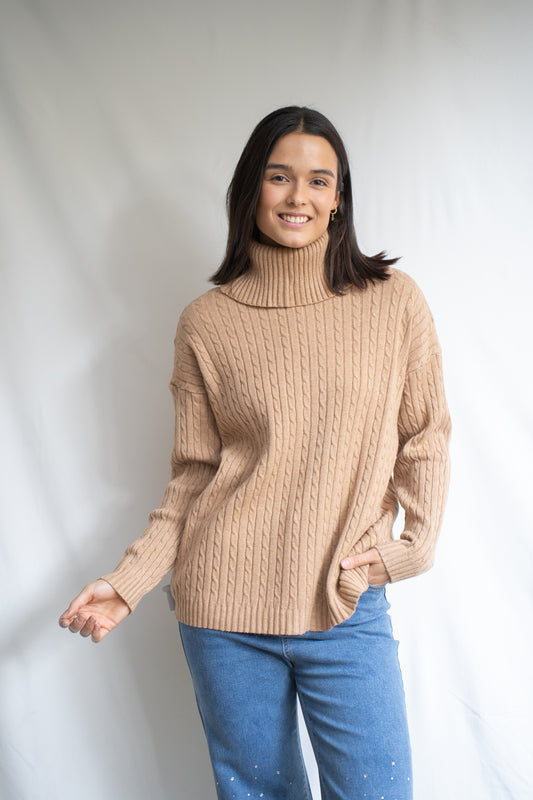 Sweater Polka Camel Trenzado