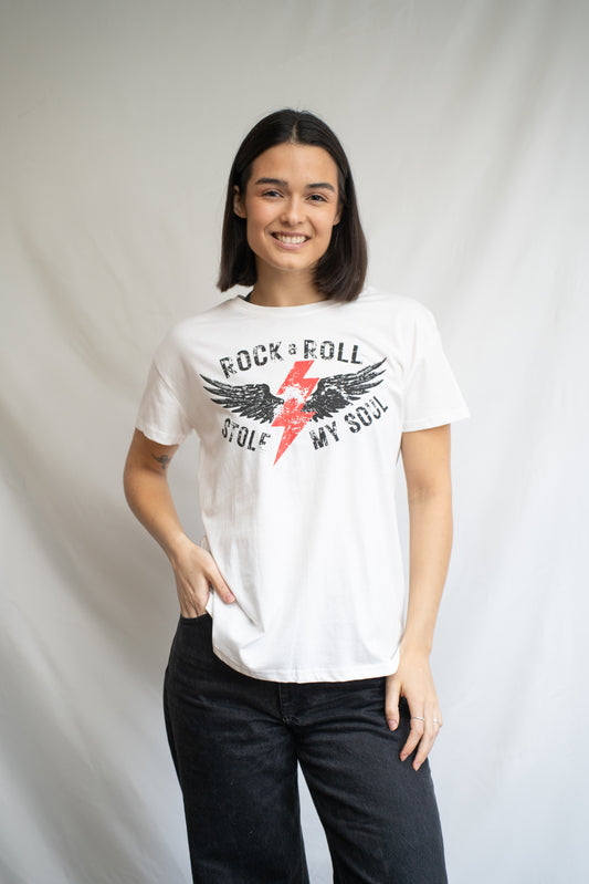 Polera Rewind Blanca Estampada