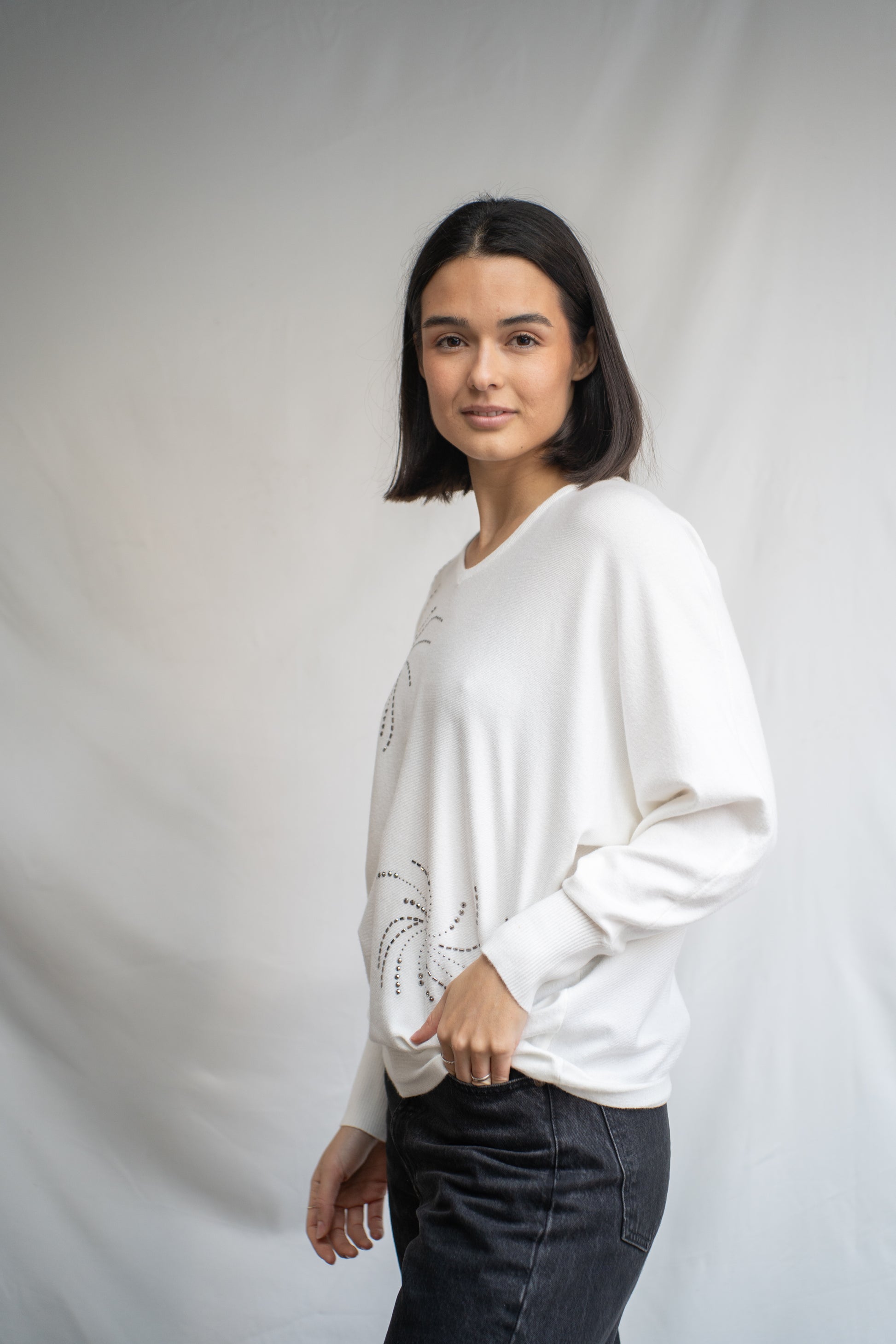 Sweater Party Blanco Brillos