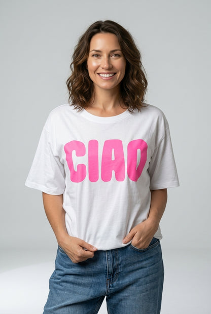 Polera Chao Blanca Rosa