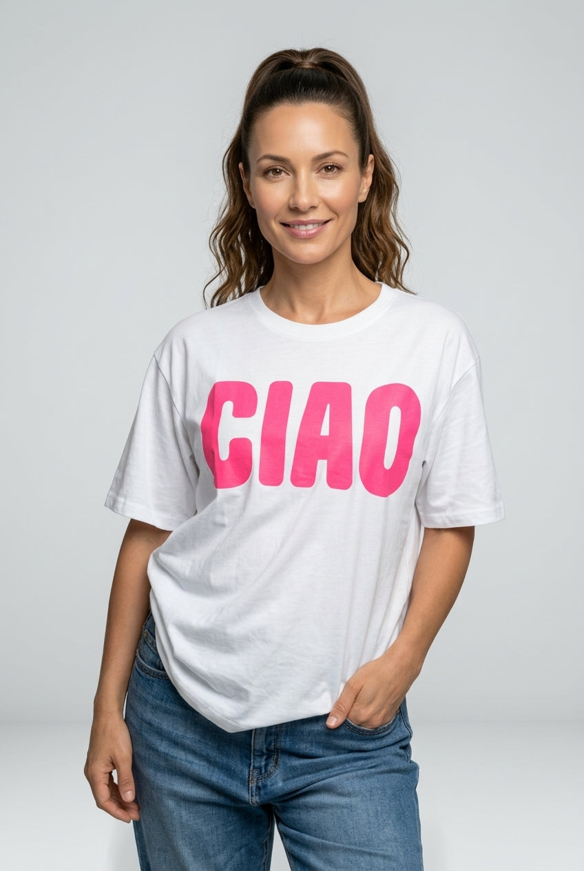 Polera Chao Blanca Fucsia