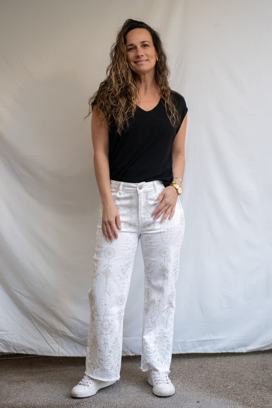 Pantalon Luzma Blanco Bordado