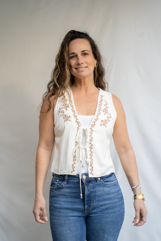 Polera Combu Blanca Bordada