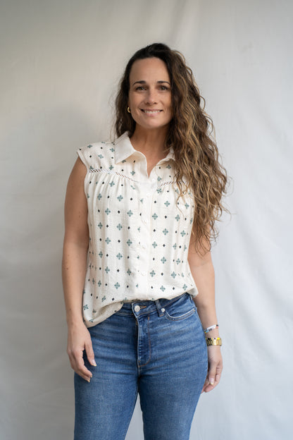 Polera Florisol Verde Bordada