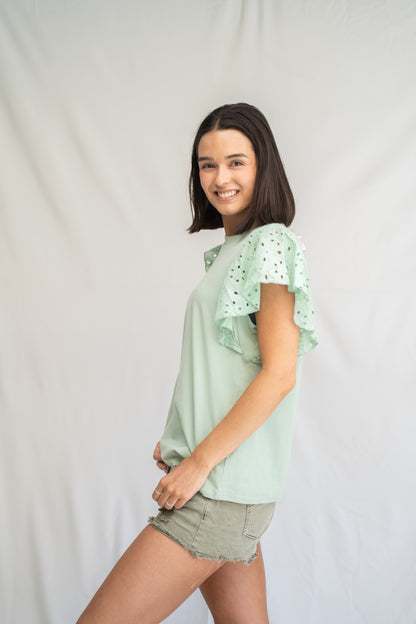 Polera Mangele Menta Broderie