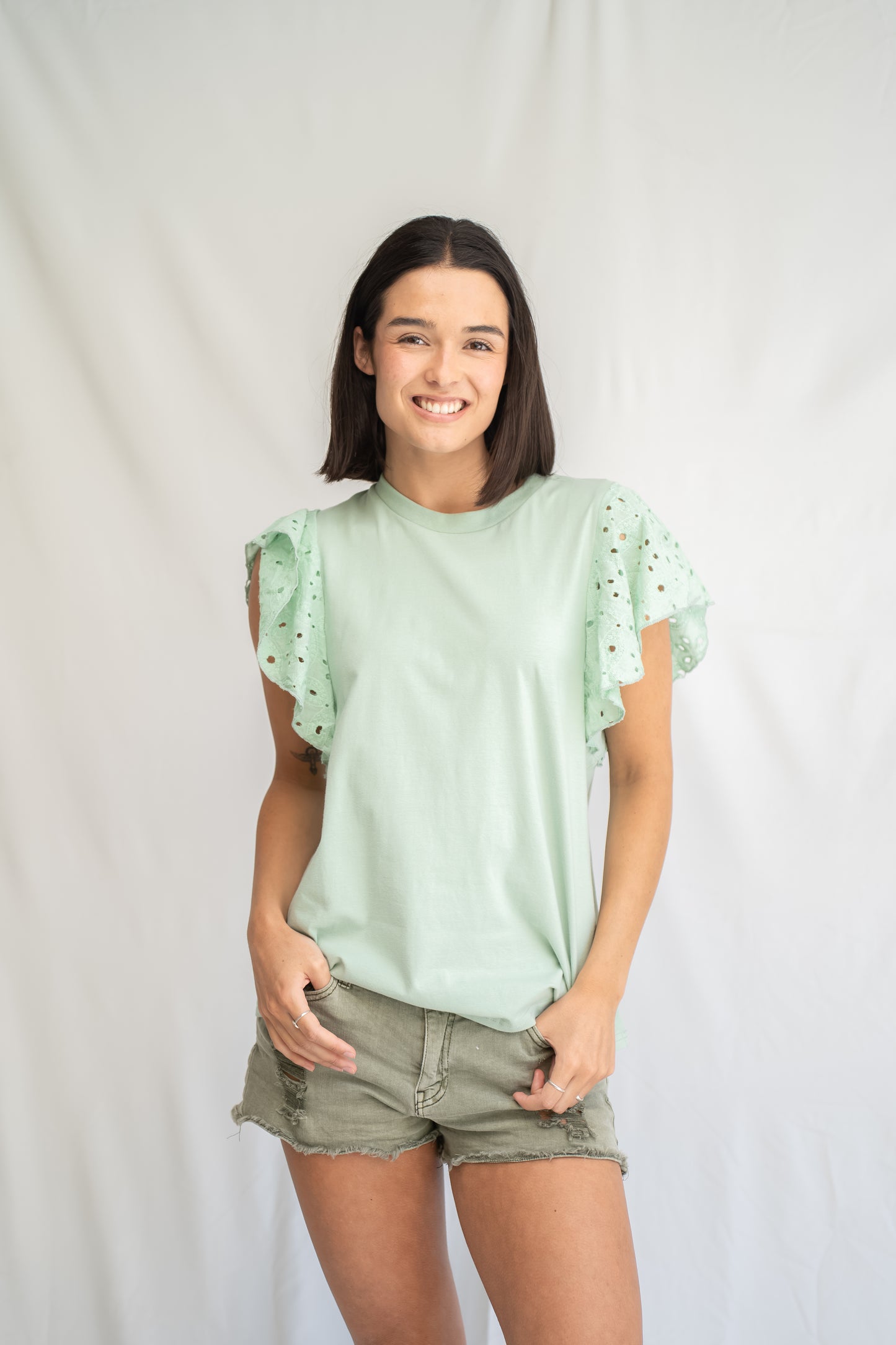 Polera Mangele Menta Broderie