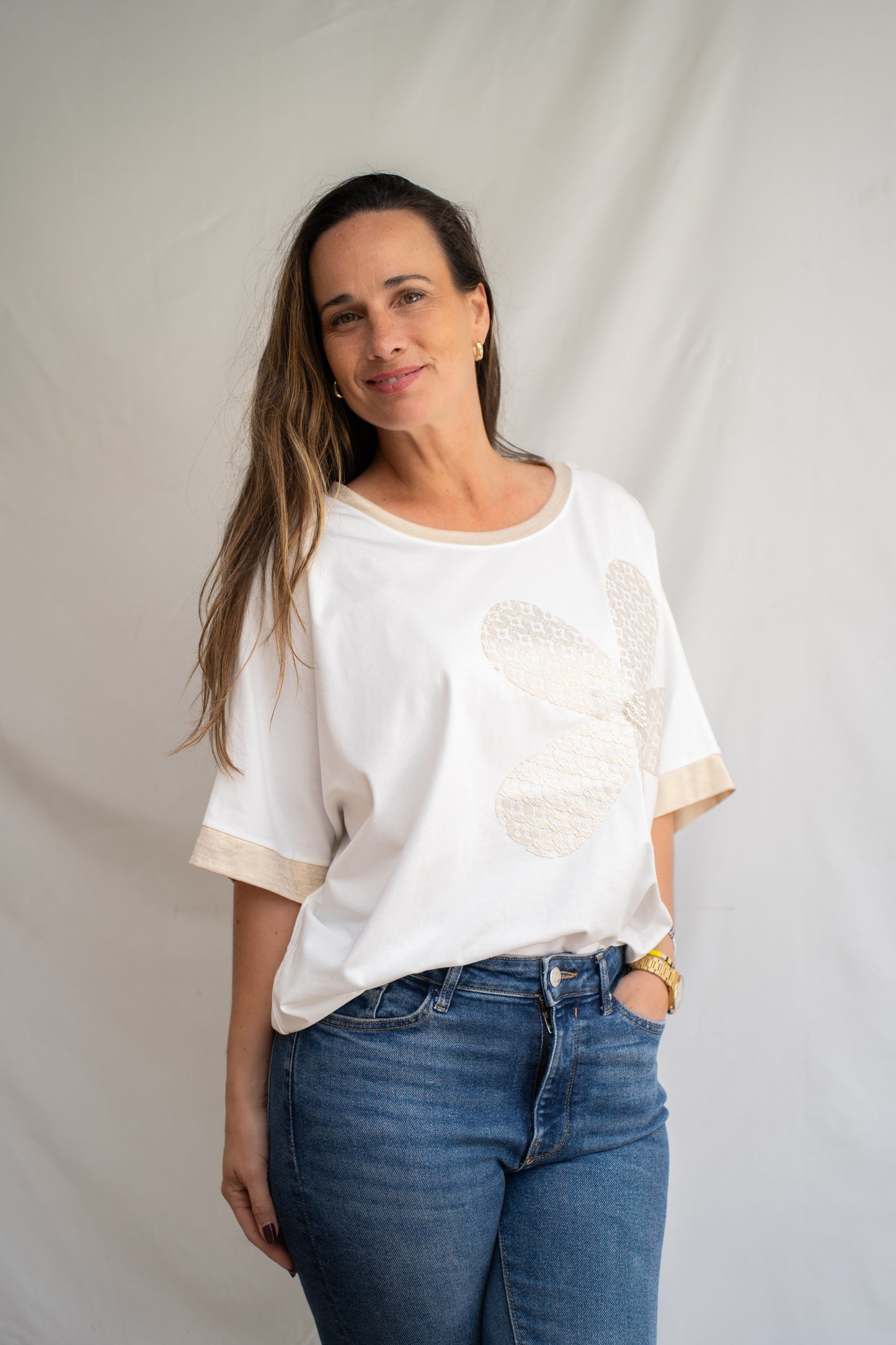 Polera Pelly Blanca Encaje