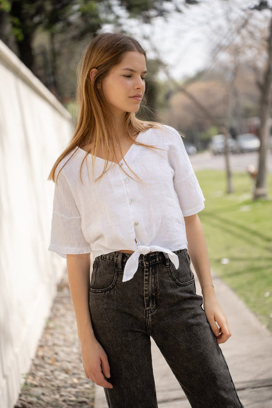 Polera Roma Blanca Lino