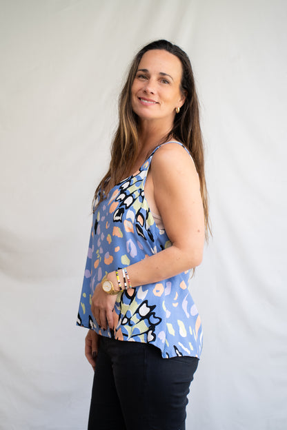 Polera Rumba Celeste Estampada