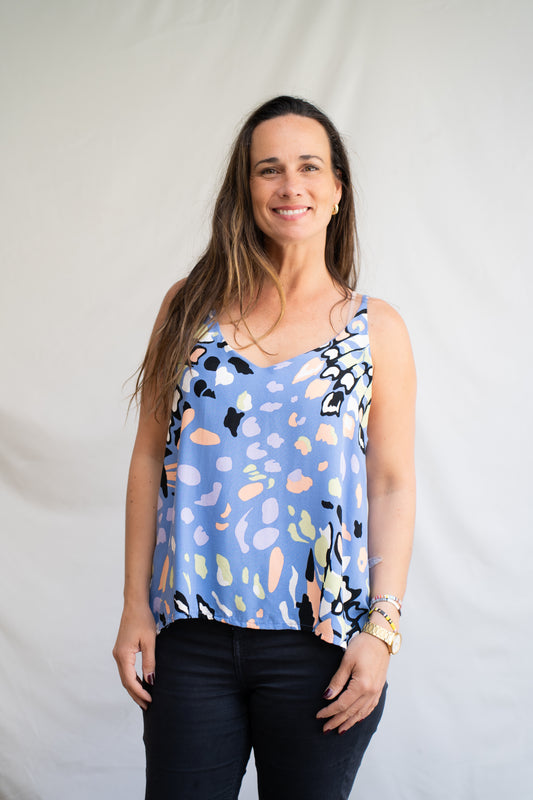 Polera Rumba Celeste Estampada